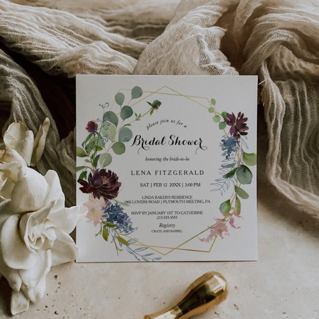 Burgundy Floral and Greenery Bridal Shower Invitation (Creator Uploaded)