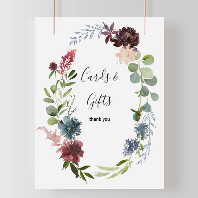 Burgundy Floral and Greenery Cards and Gifts Sign (Creator Uploaded)
