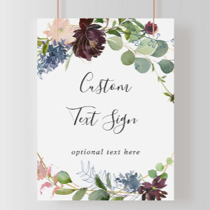 Burgundy Floral and Greenery Custom Text Sign