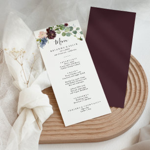 Burgundy Floral and Greenery Dinner Menu