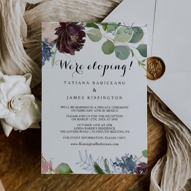 Burgundy Floral and Greenery Elopement Reception Invitation (Creator Uploaded)