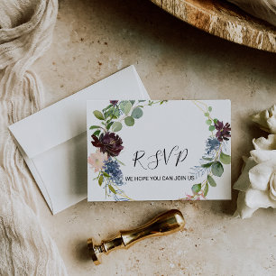 Burgundy Floral and Greenery Menu Choice Rsvp Card