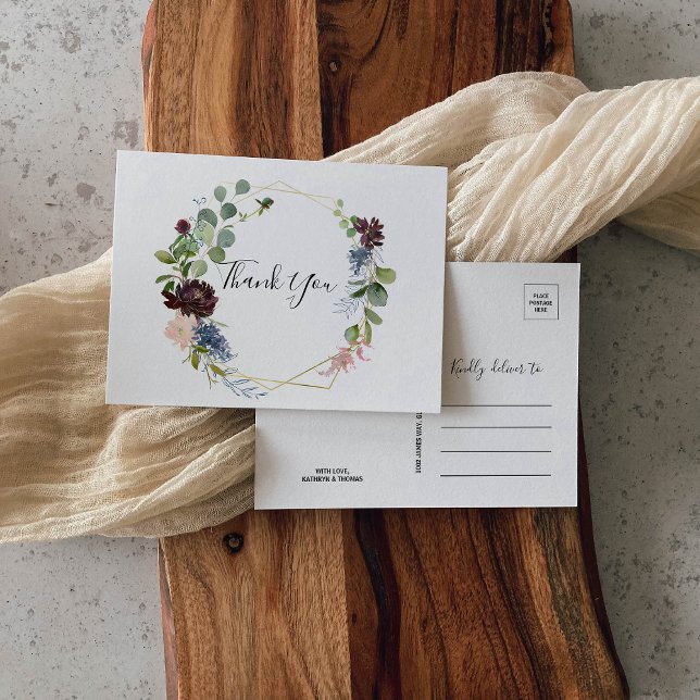 Burgundy Floral and Greenery Thank You Postcard (Creator Uploaded)