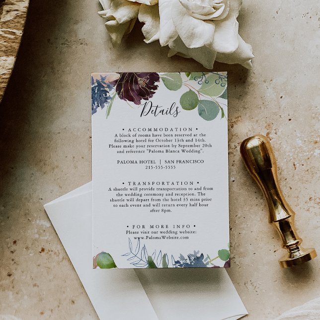 Burgundy Floral and Greenery Wedding Details Enclosure Card (Creator Uploaded)