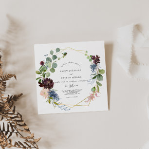 Burgundy Floral and Greenery Wedding Invitation