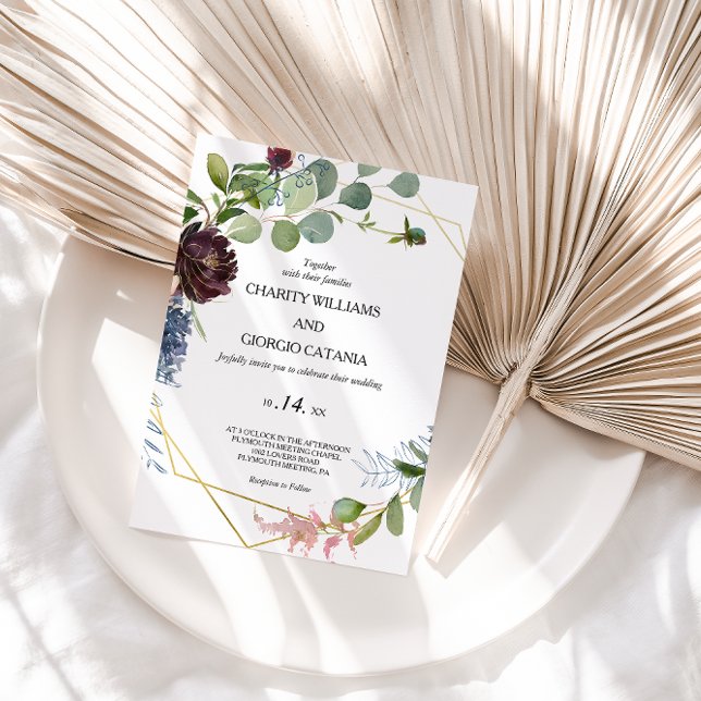 Burgundy Floral and Greenery Wedding Invitation (Creator Uploaded)