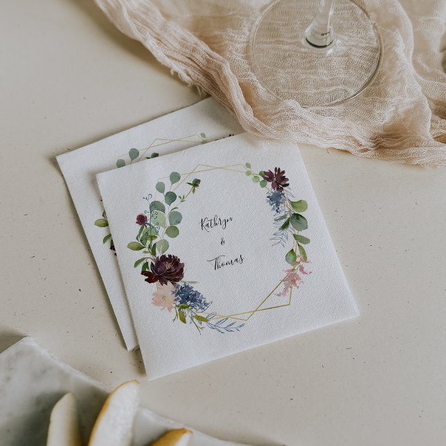 Burgundy Floral and Greenery Wedding Napkin (Creator Uploaded)