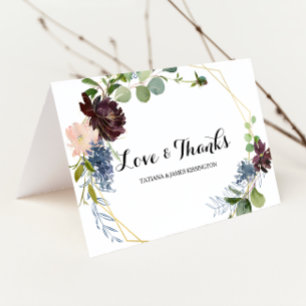 Burgundy Floral and Greenery Wedding Thank You Card