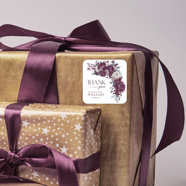 Burgundy Floral Arch Bridal Shower Thank You Square Sticker (Creator Uploaded)