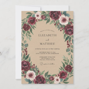 Burgundy Floral Arch Romance Wedding Invitation