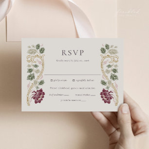 Burgundy Floral Art Nouveau RSVP Card with Meals
