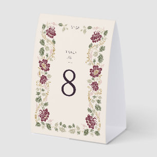 Burgundy Floral Art Nouveau Table Number