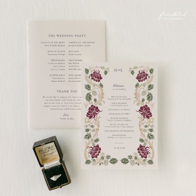 Burgundy Floral Art Nouveau Wedding Program (Burgundy Floral Art Nouveau Wedding Program)