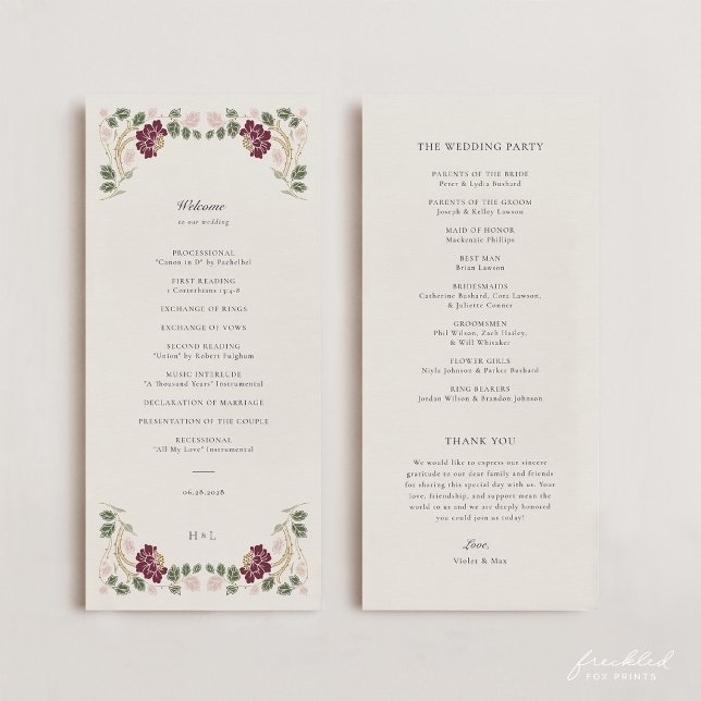 Burgundy Floral Art Nouveau Wedding Program (Burgundy floral Art Nouveau Wedding Program)