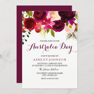 Burgundy Floral Australia Day Party Invitation