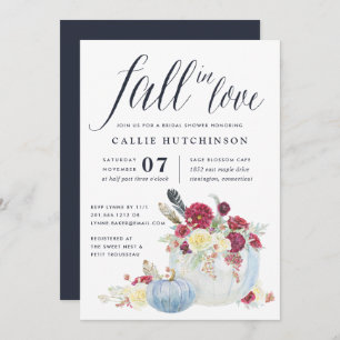 Burgundy Floral & Autumn Pumpkin Bridal Shower Invitation