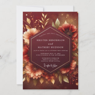 Burgundy Floral Autumn Romance Wedding Invitation