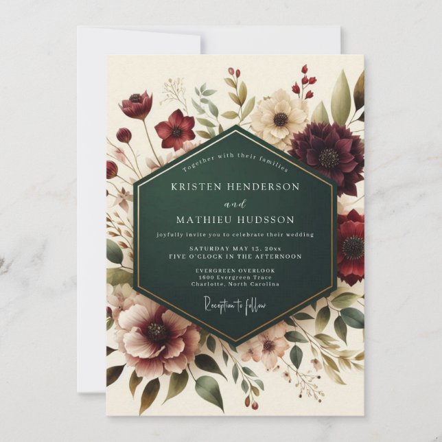 Burgundy Floral Autumn Romance Wedding Invitation (Front)