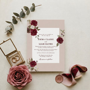 Burgundy Floral Autumn Wedding Invitation