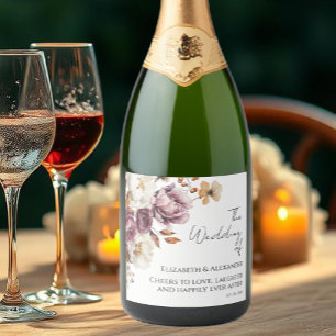 Burgundy Floral Autumn Wedding Sparkling Wine Label