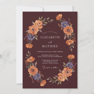 Burgundy Floral Autumnous Flourish Wedding Invitation