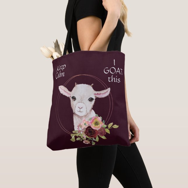 Burgundy Floral Baby Goat Tote Bag (Close Up)