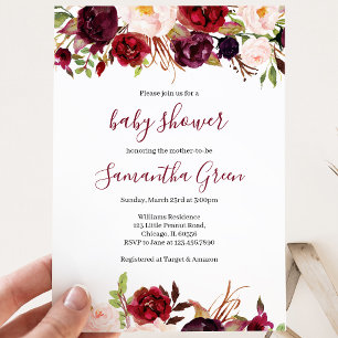 Burgundy Floral Baby Shower Invitation