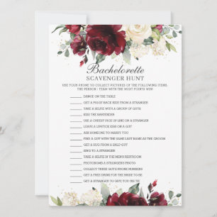 Burgundy Floral Bachelorette Scavenger Hunt Game  Invitation