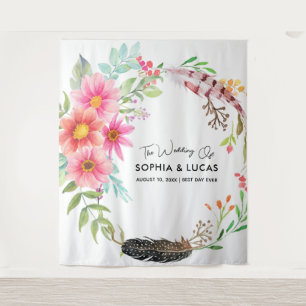 Burgundy Floral Backdrop Rustic Photo Booth Prop Tapestry