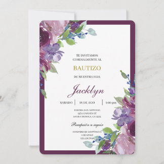 Burgundy floral baptism  invitation