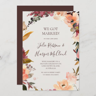 Burgundy Floral Beige Elopement Announcement