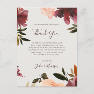 Burgundy Floral   Beige Thank You Reception Card