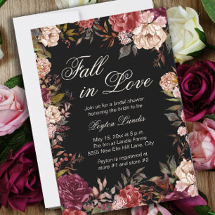 Burgundy Floral Black Fall in Love Bridal Shower Invitation