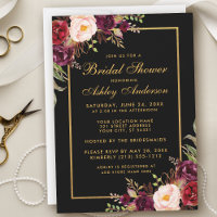 Burgundy Floral Black Gold Bridal Shower