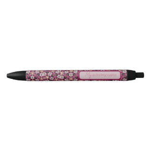 Burgundy Floral  Black Ink Pen