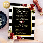 Burgundy Floral Black White Stripes Birthday Party<br><div class="desc">Customised this "Burgundy Floral Black White Stripes Real Foil Invitation" to level up your birthday invite. If you would like to get a sample before placing your full order, you can order just ONE card (quantity of 1) to see how it looks and feels. More details about this foil card,...</div>