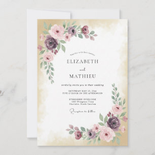 Burgundy Floral Blossom Wedding Invitation