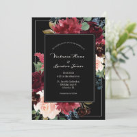 Burgundy Floral Blush Black Elegant Script Wedding