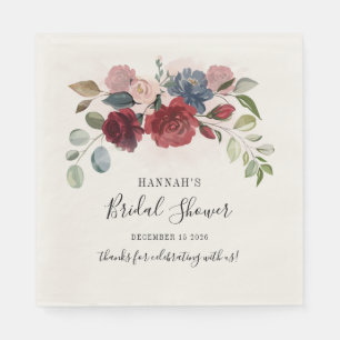 Burgundy Floral Blush Bridal Shower Cocktail Napkin
