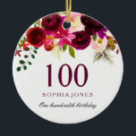 Burgundy Floral Boho 100th Birthday Gift Ceramic Tree Decoration<br><div class="desc">Burgundy Floral Boho 100th Birthday Gift

Perfect for a 100th Birthday Party

Give out to the guests as something to remember the special occasion</div>