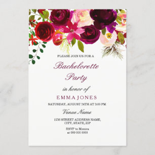 Burgundy Floral Boho Bachelorette Party Invitation