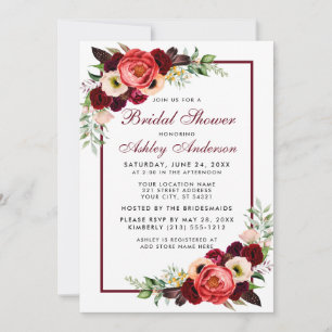 Burgundy Floral Boho Bridal Shower Invite
