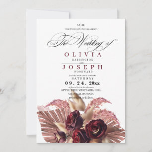 Burgundy Floral Boho Rustic Wedding Invitation