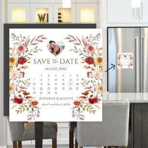 Burgundy Floral Boho Save the Date Photo Magnet