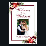 Burgundy Floral Boho Wedding Welcome Photo Poster<br><div class="desc">Watercolor Burgundy Marsala Floral Boho Wedding Welcome Photo Poster</div>