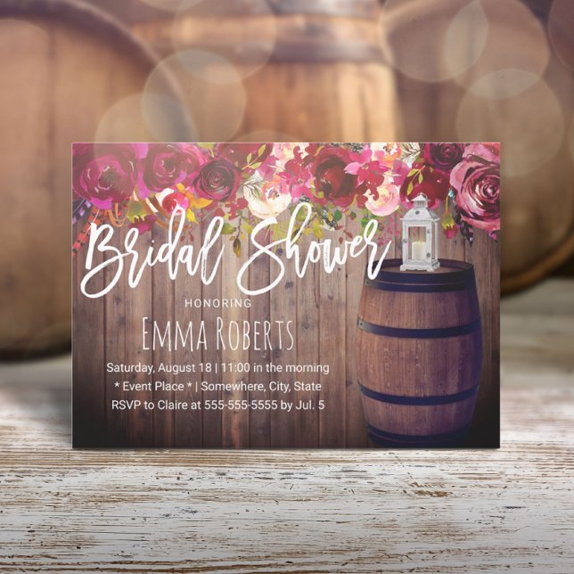 Burgundy Floral Boho Wine Barrel Bridal Shower Invitation (Creator Uploaded)