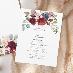 Burgundy Floral Botanical 60th Birthday Party Invitation