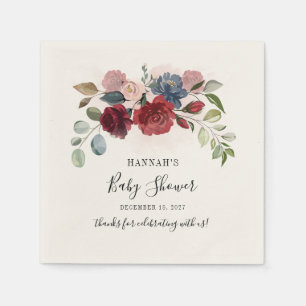 Burgundy Floral Botanical Baby Shower Paper Napkin