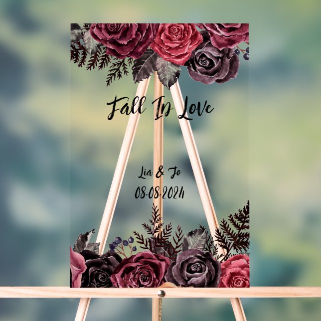 Burgundy floral Botanical bridal shower Acrylic Sign (Neutral)