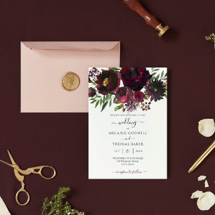 Burgundy Floral Botanical Elegant Wedding Invitati Invitation